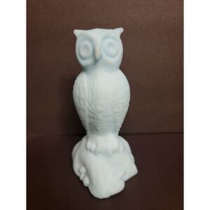 Westmoreland Milkglass Light Blue Owl Perched on Stump with Mushroom Details
